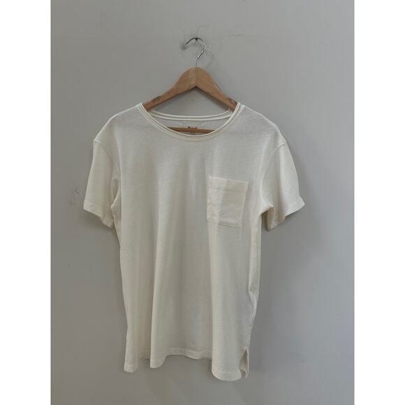 Madewell Tops - MADEWELL White Cream Oversized Pocket Tee Rolled Collar Sz XS Basic Essential